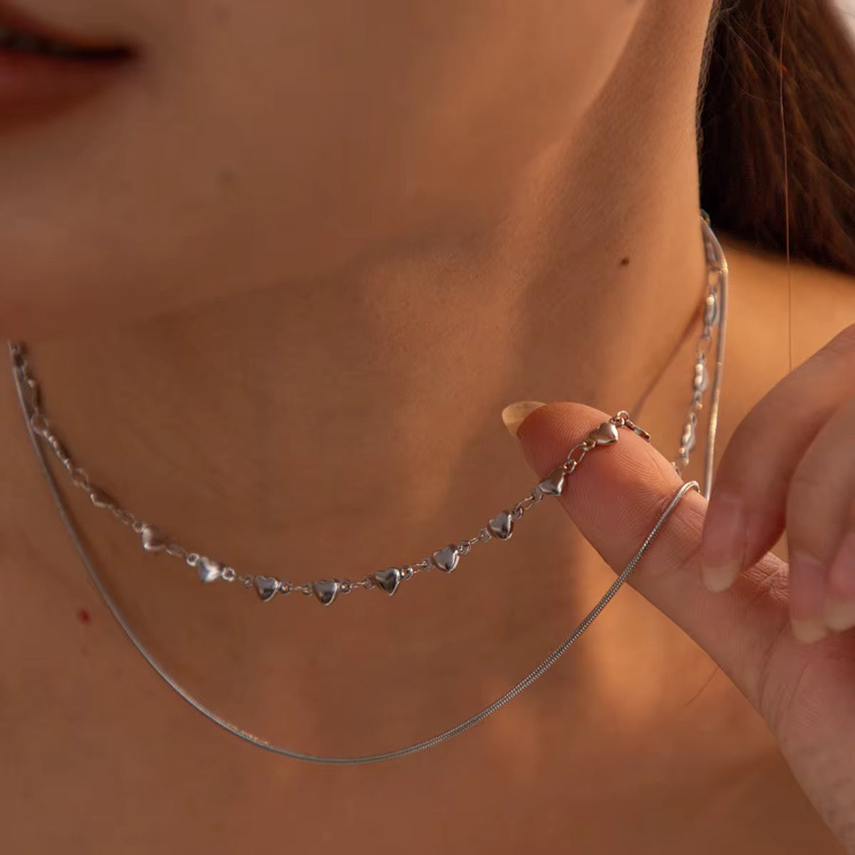 Joyería impermeable de moda 316L Acero inoxidable 18K
chapado en oro doble capa corazón cadena enlace Collar
para mujer