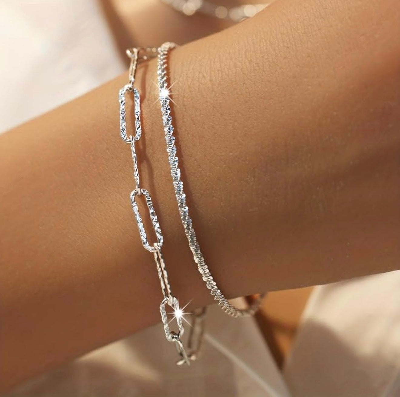 Juego de 2 pulseras de plata de ley 925