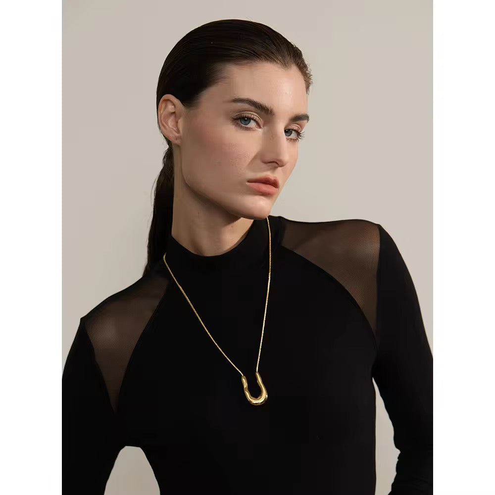 Collar Colgante de Metal en Forma de U de Acero
Inoxidable 316L, Collar Llamativo de Moda PVD de 18K