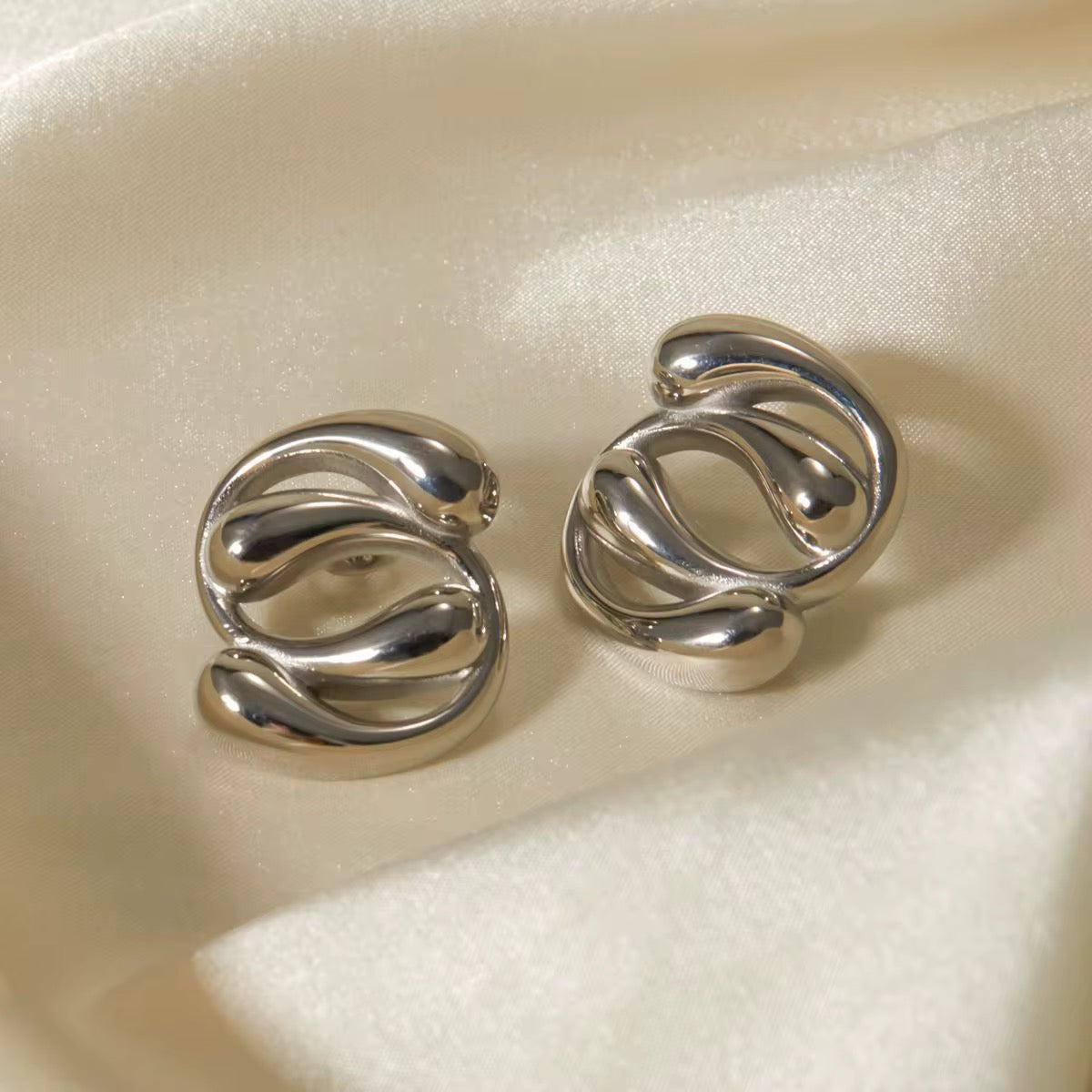 Pendientes de acero inoxidable chapados en oro, tuerca de doble circulo para mujer