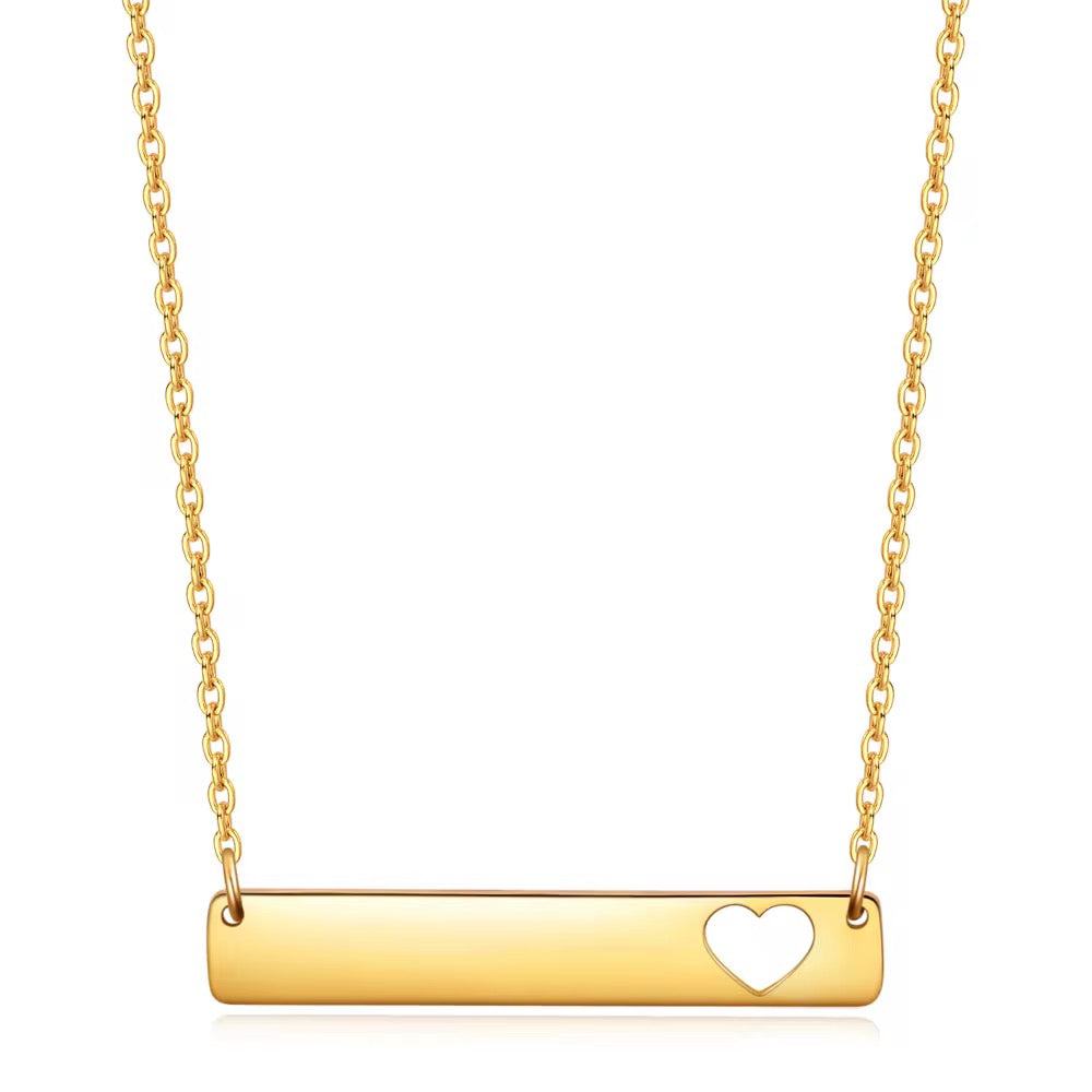 Collar de barra de acero inoxidable chapado en oro de 18K con corazón