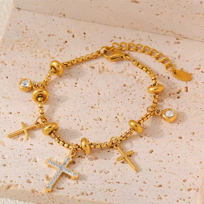 Pulsera de diamantes de moda, pulsera versátil de acero inoxidable, joyería chapada en oro de 18K, pulsera Bohemia